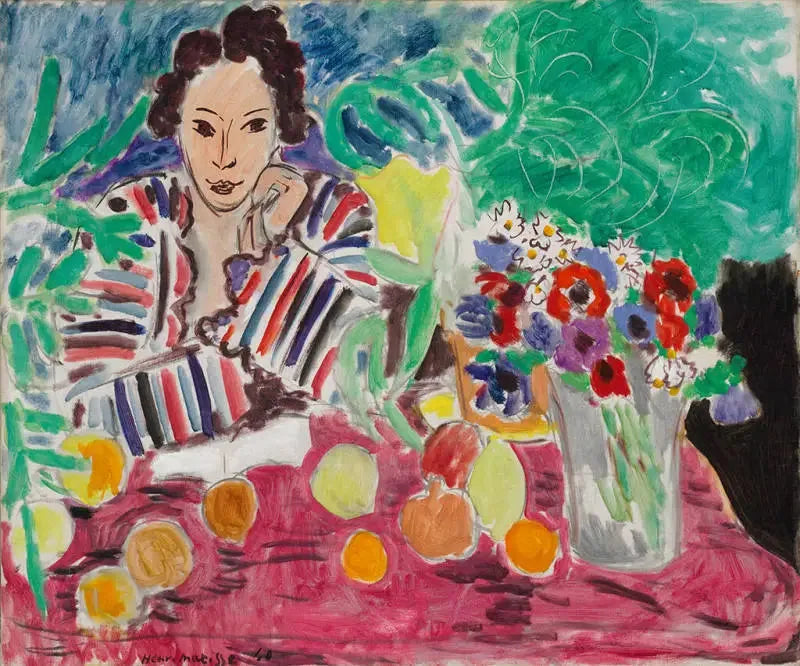 Vestido a rayas, Frutas y Anémonas - Henri Matisse