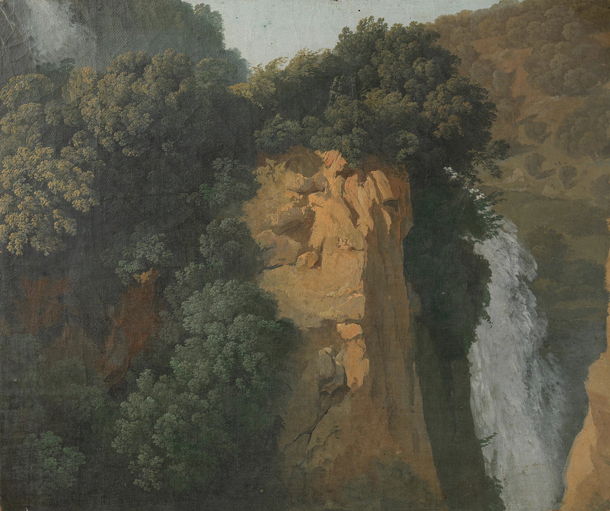 Rochers envahis par la végétation avec une cascade en Italie, peut-être près de Tivoli - Hendrik Voogd
