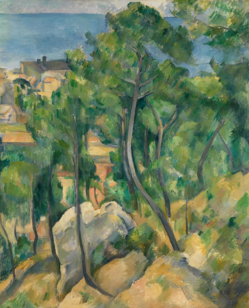 Rocas, pinos y mar en l'Estaque - Paul Cézanne