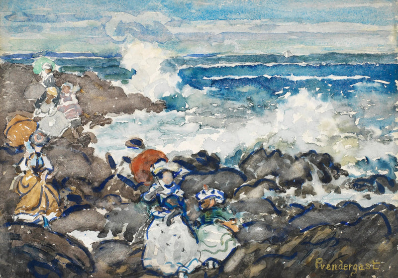 Rochers, olas y figuras - Maurice Prendergast