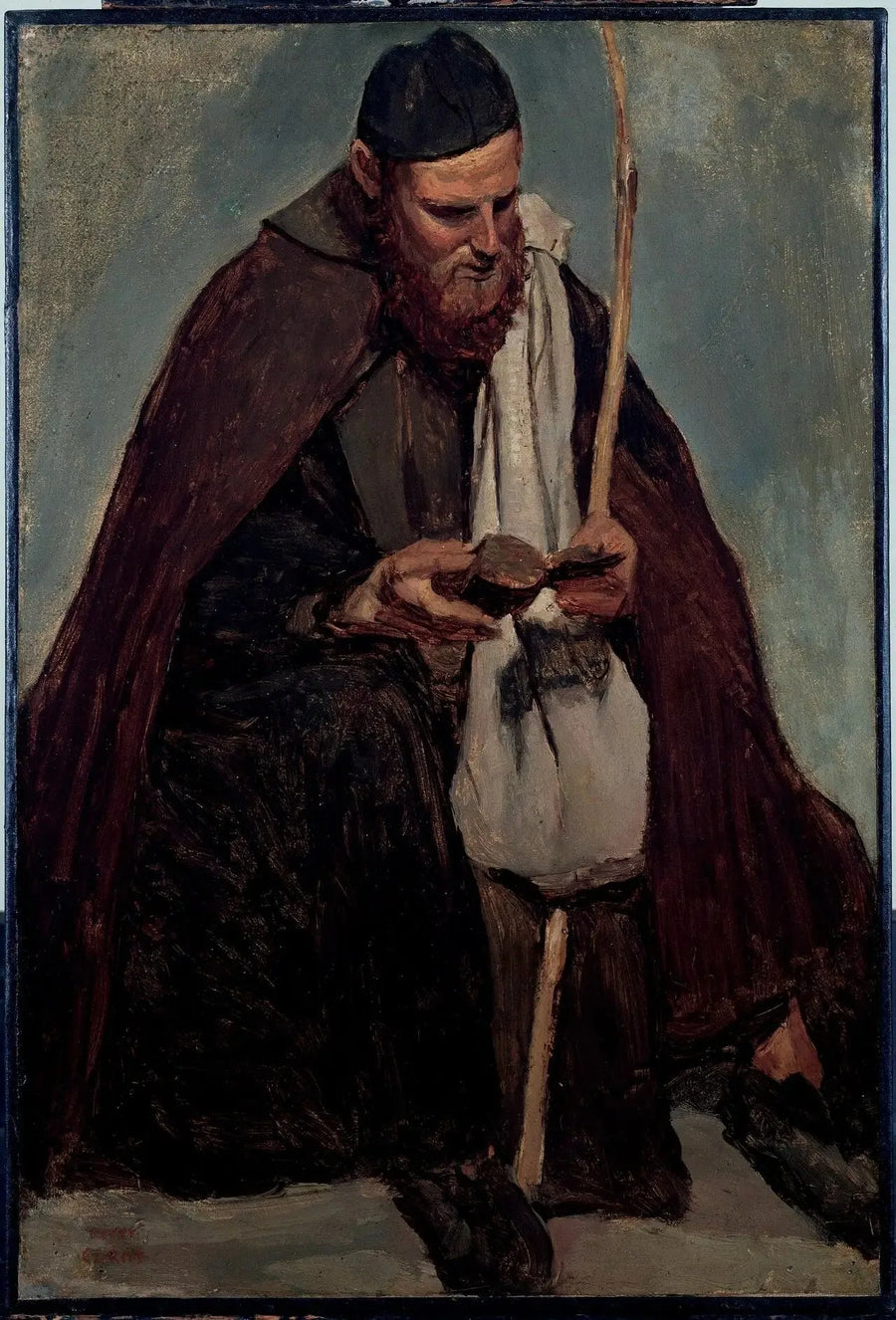 Roma, monje italiano sentado leyendo - Jean-Baptiste Camille Corot