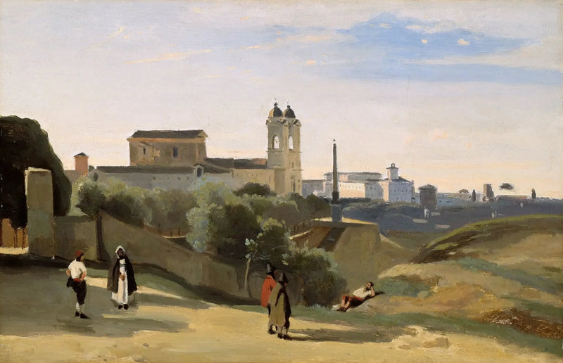 Roma Mont Pincio. La Trinidad de los Montes. Vista desde los jardines de la Academia de Francia - Jean-Baptiste Camille Corot