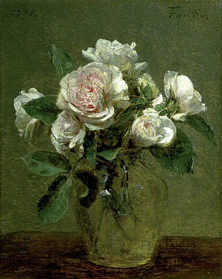 Rosas blancas en un jarrón de cristal - Henri Fantin-Latour