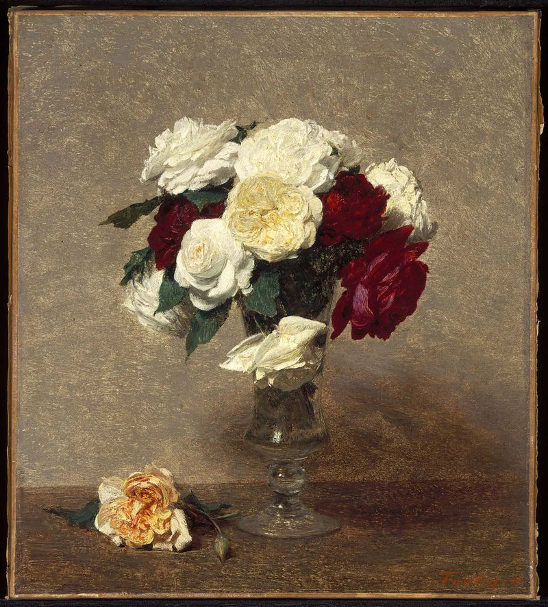 Rosas en un jarrón de vidrio - Henri Fantin-Latour