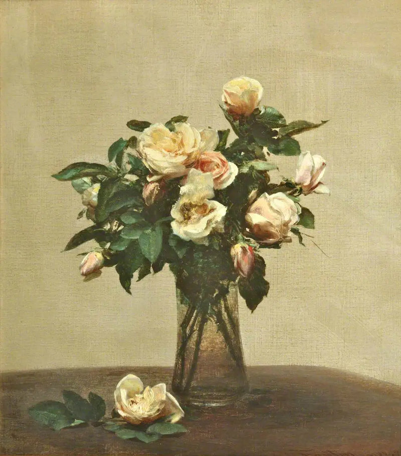 Rosas en un jarrón de vidrio - Henri Fantin-Latour