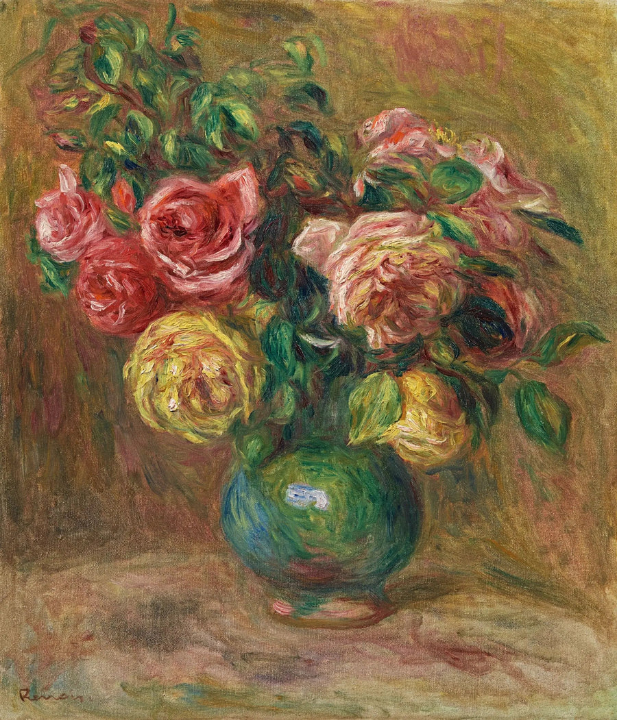 Rosas en un jarrón verde - Pierre-Auguste Renoir