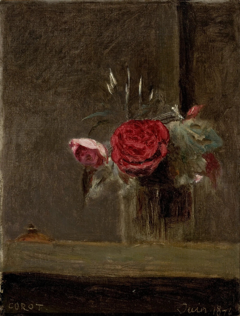 Rosas en un vaso - Jean-Baptiste Camille Corot