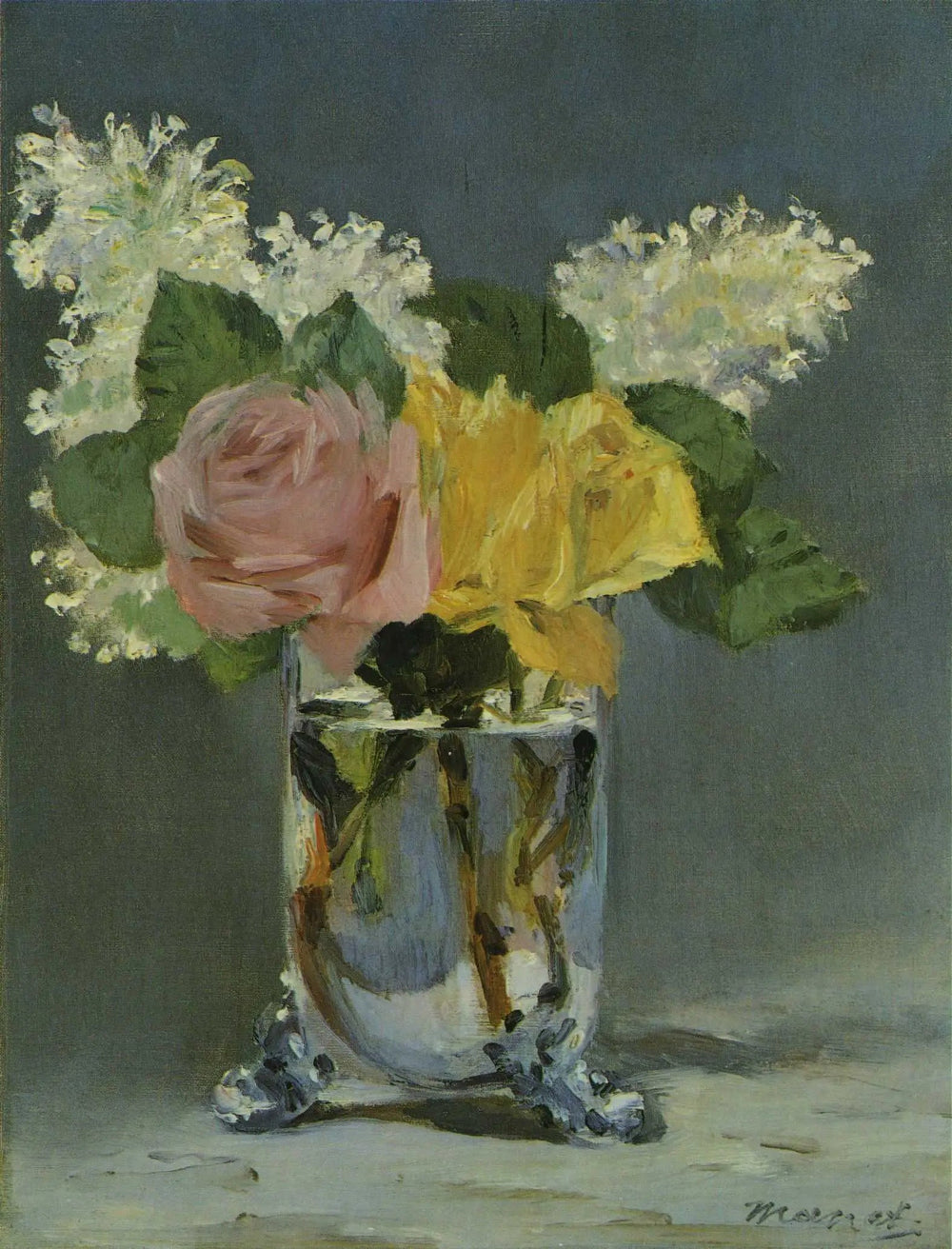 Roses et lilas dans un vase - Édouard Manet image 1 reproduction de peinture à l’huile