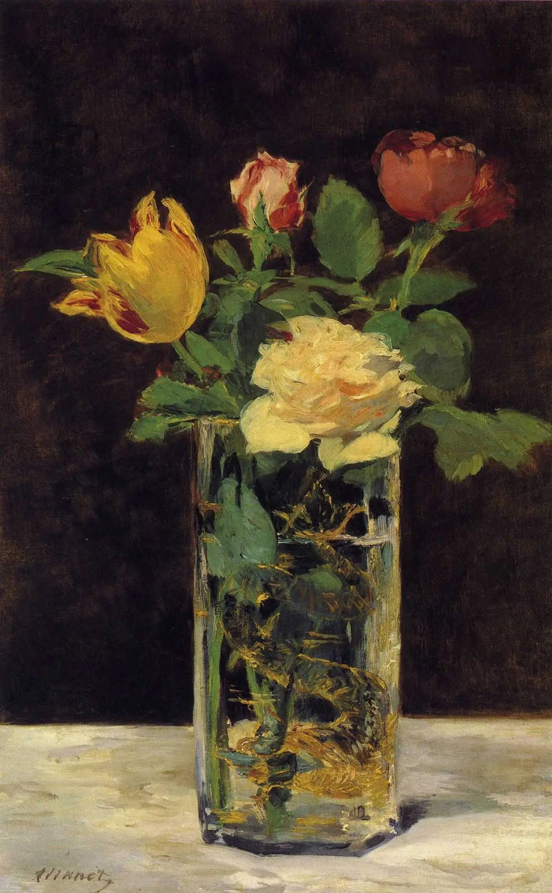 Rosas y tulipanes en un jarrón - Édouard Manet
