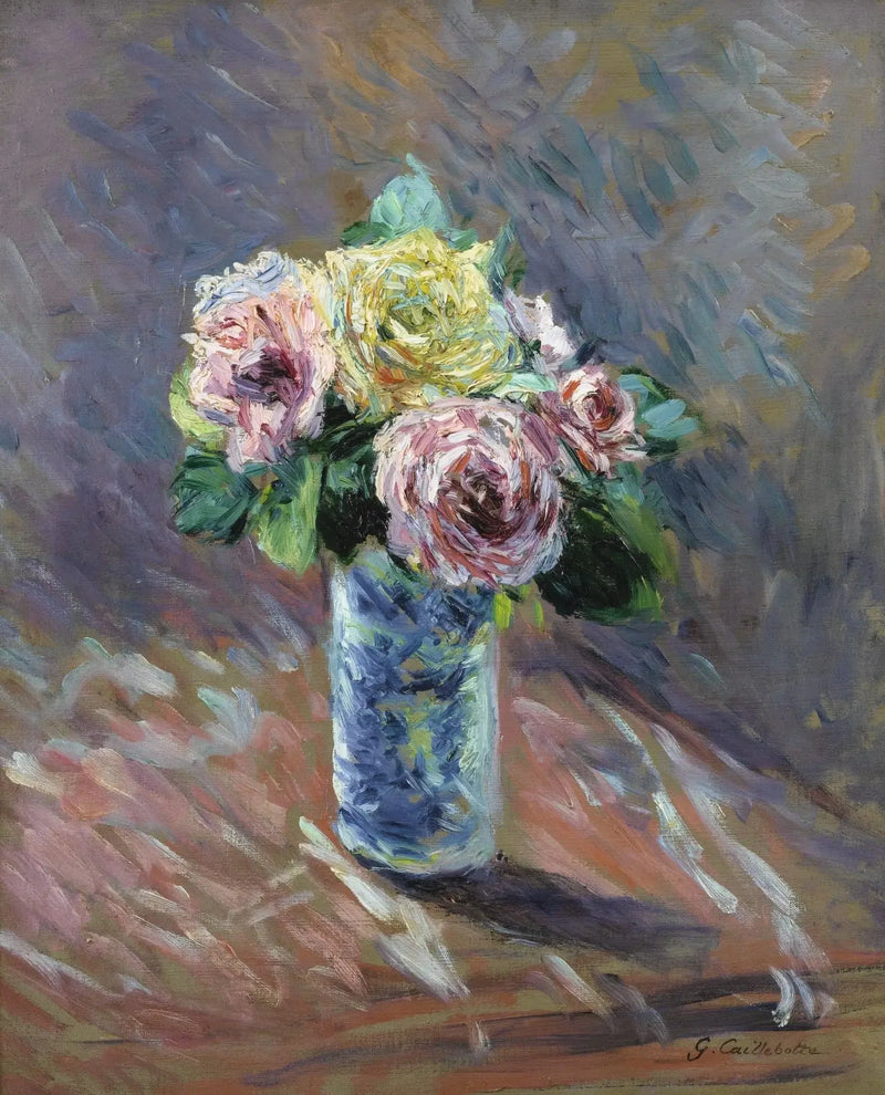 Rosas amarillas y rojas en un jarrón de cristal - Gustave Caillebotte
