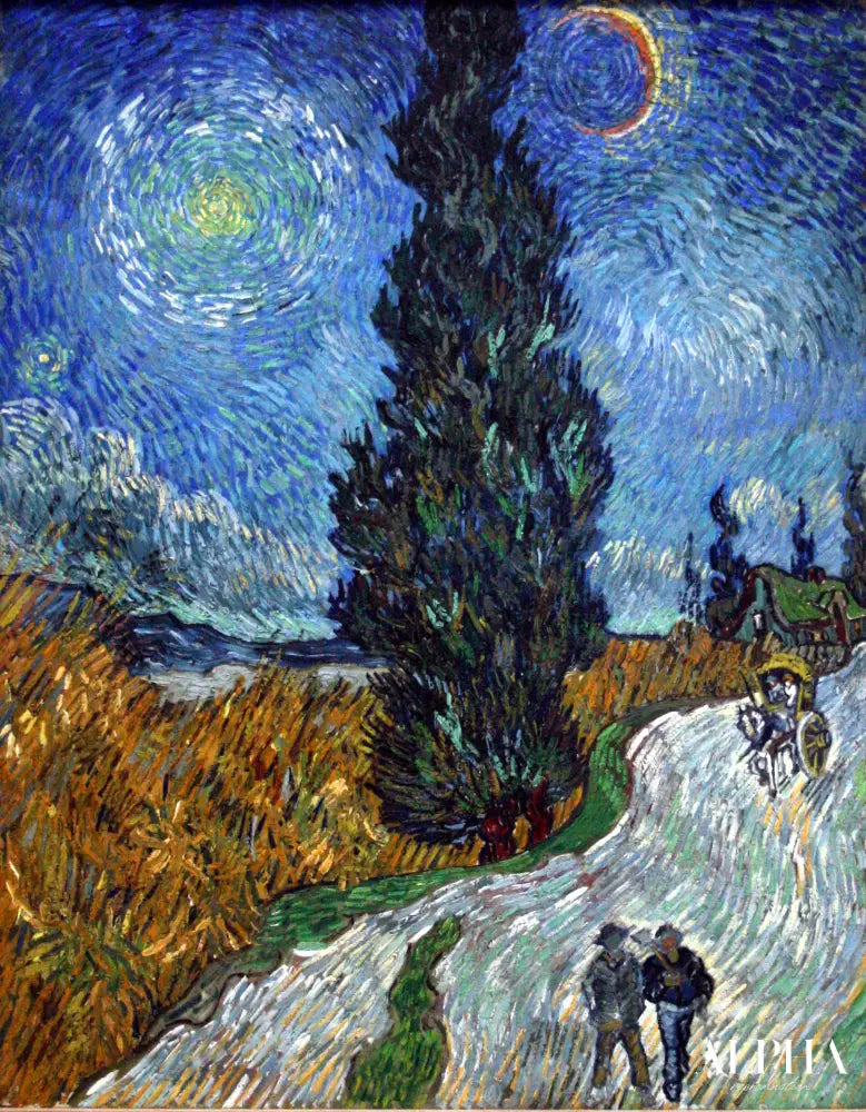 Route avec un cyprès et une étoile - Van Gogh - Reproductions de tableaux et peintures haut de gamme