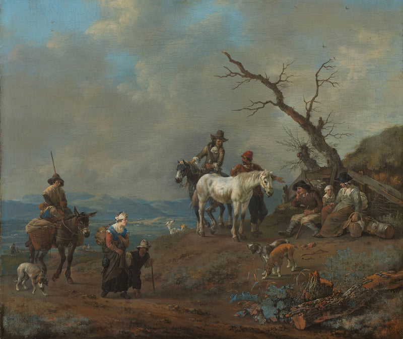 Route de campagne avec chasseurs et agriculteurs - Johannes Lingelbach