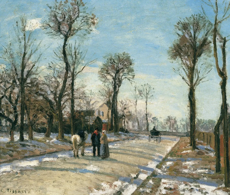 Ruta de Versalles, Louveciennes, sol y nieve de invierno - Camille Pissarro