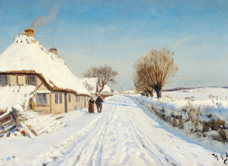 Camino soleado junto a un pueblo, invierno. - H. A. Brendekilde