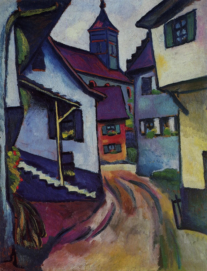 Calle con iglesia en Kandern - August Macke
