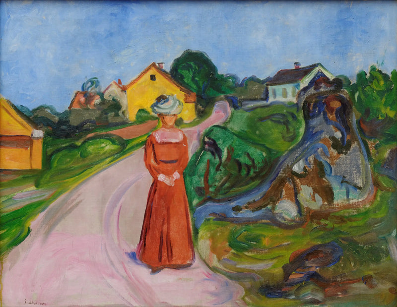calle de Åsgårdstrand y Mujer con vestido rojo - Edvard Munch