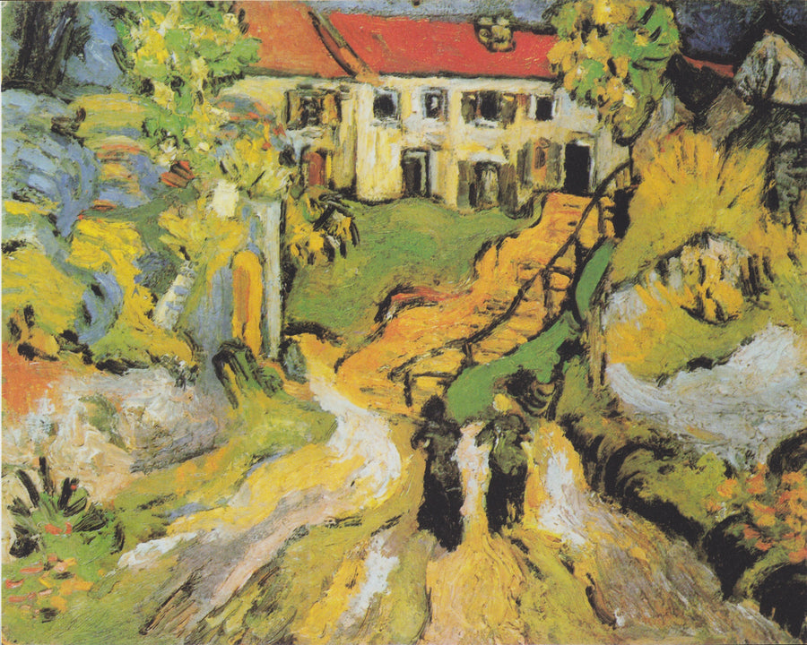 Calle del pueblo y escaleras en Auvers con dos personajes - Vincent van Gogh