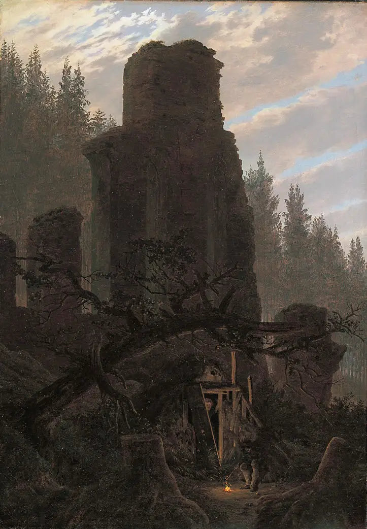 Ruinas al atardecer (Ruina de la iglesia en el bosque) - Caspar David Friedrich