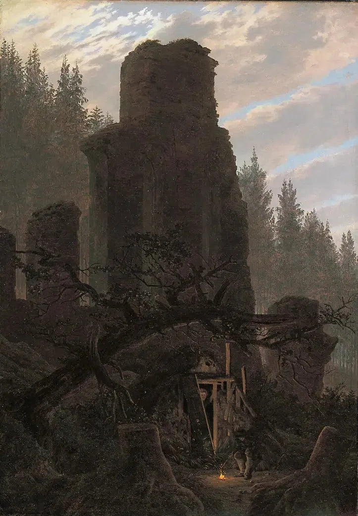 Ruinas al atardecer (Ruina de la iglesia en el bosque) - Caspar David Friedrich