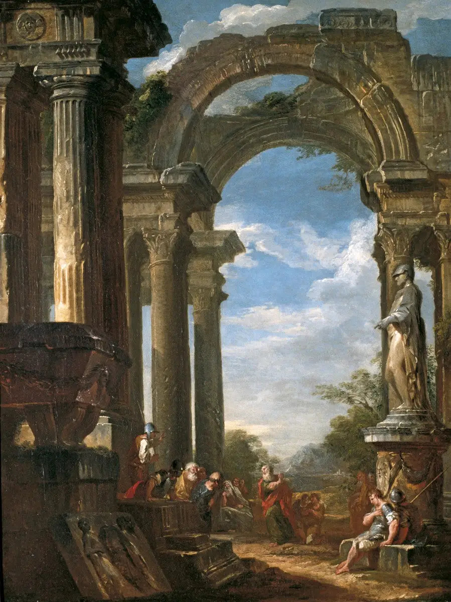 Ruinas de un templo con un apóstol predicando - Giovanni Paolo Panini