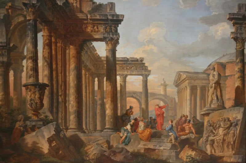 Ruinas romanas con un predicador - Giovanni Paolo Panini
