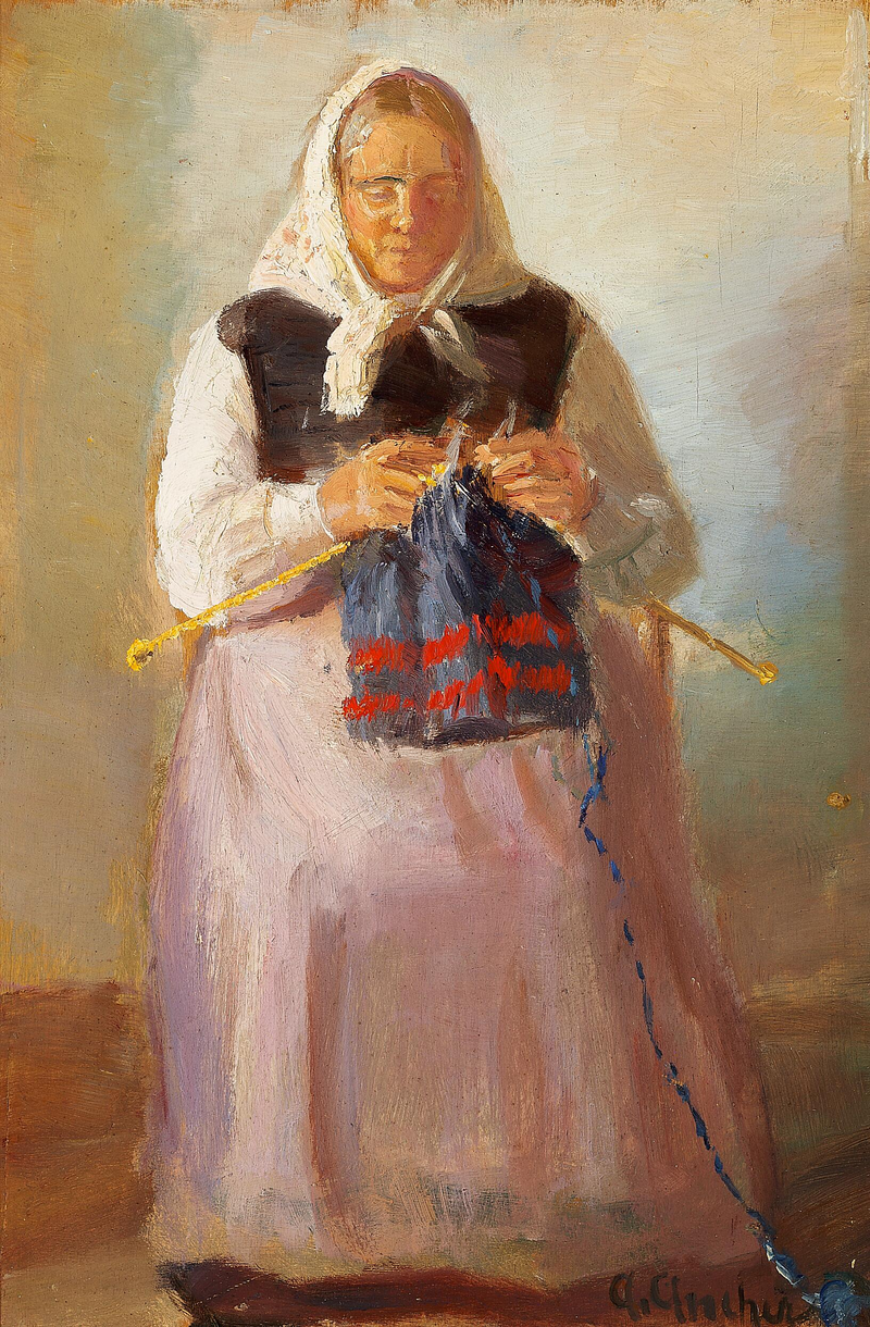 S��rine M��ller tejiendo, Skagen. -Anna Ancher