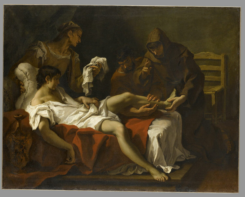 San Antonio de Padua sanando a un joven que se había amputado el pie para castigarse por haber golpeado a su madre - Sebastiano Ricci