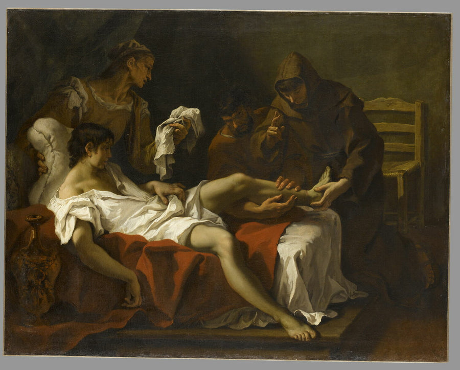 San Antonio de Padua sanando a un joven que se había amputado el pie para castigarse por haber golpeado a su madre - Sebastiano Ricci