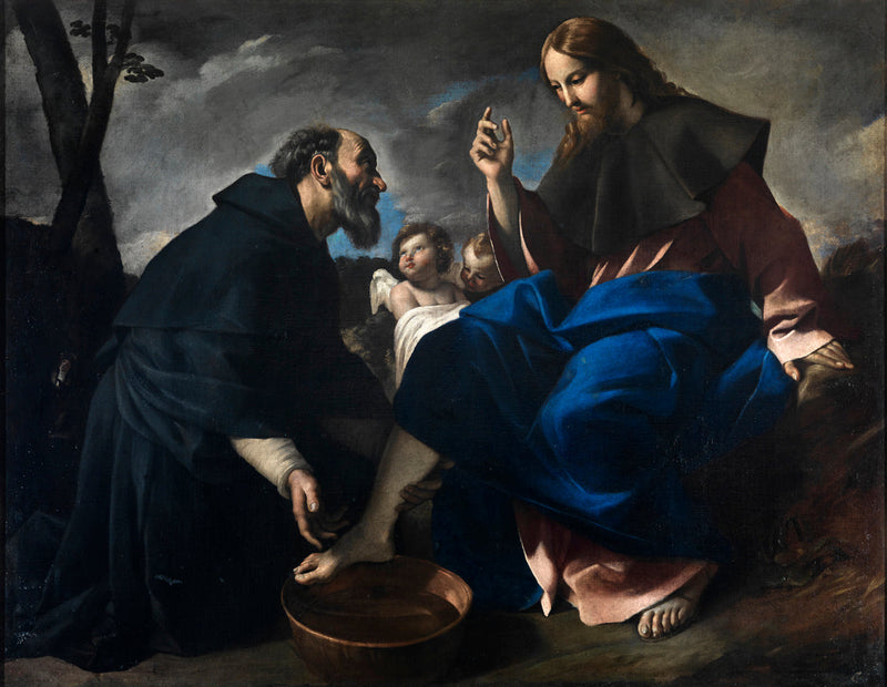 San Agustín levantando los pies de Cristo - Giovanni Lanfranco