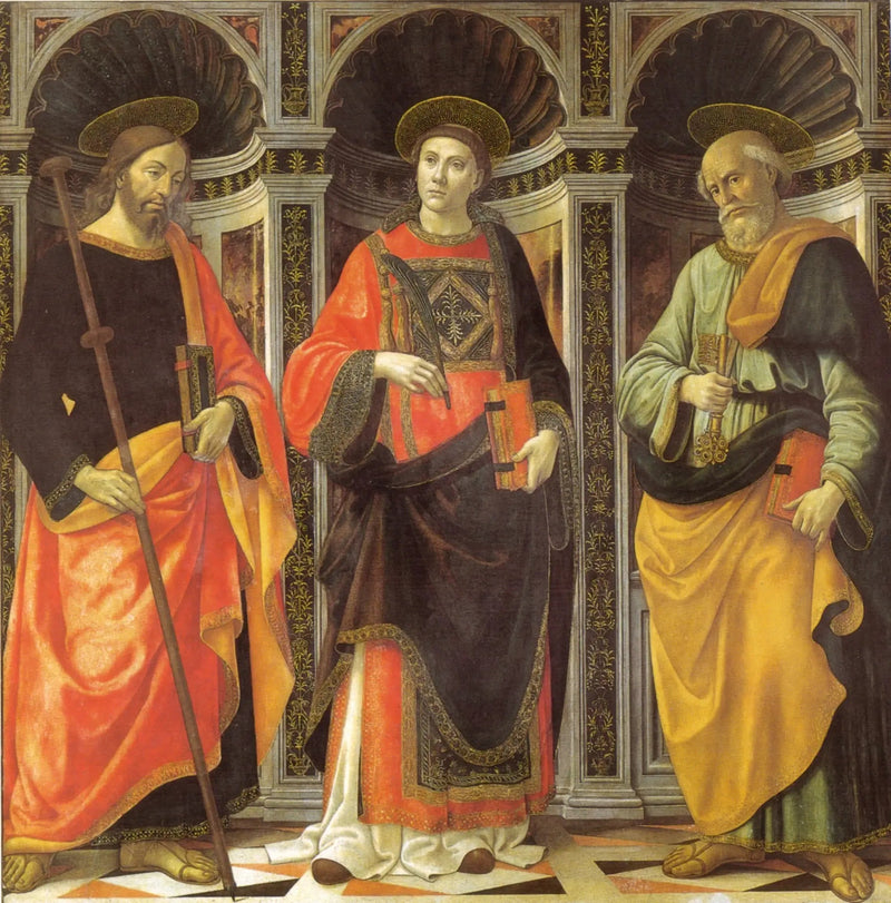 San Esteban entre los santos Jacobo y Pedro - Domenico Ghirlandaio