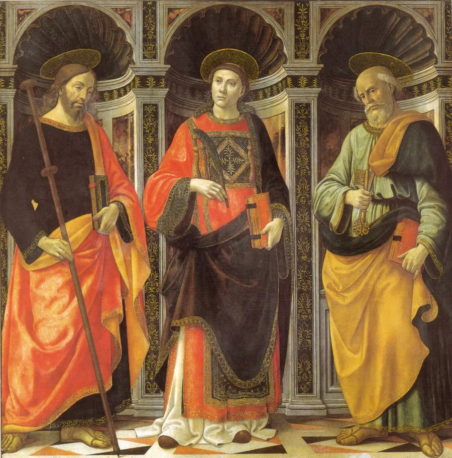 San Esteban entre los santos Jacobo y Pedro - Domenico Ghirlandaio