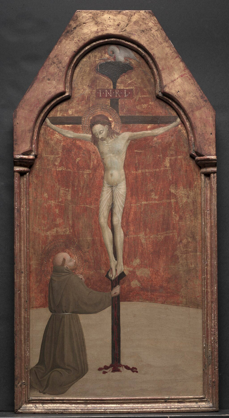 San Francisco arrodillado ante Cristo en la cruz - Stefano di Giovanni (Sassetta)
