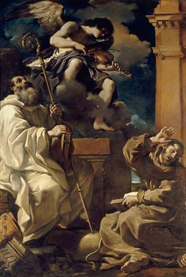 San Francisco en éxtasis con san Benedicto y un ángel músico - Guercino