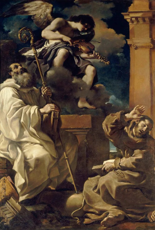 San Francisco en éxtasis con san Benedicto y un ángel músico - Guercino
