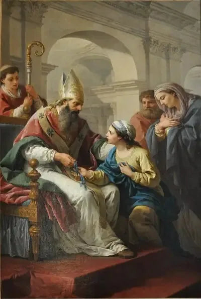 San Germán de Auxerre entregando una medalla a Santa Genoveva - Louis Jean François Lagrenée