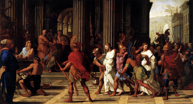 San Gervasio y san Protasio llegan frente a Astacio negándose a sacrificar a Júpiter - Eustache Le Sueur