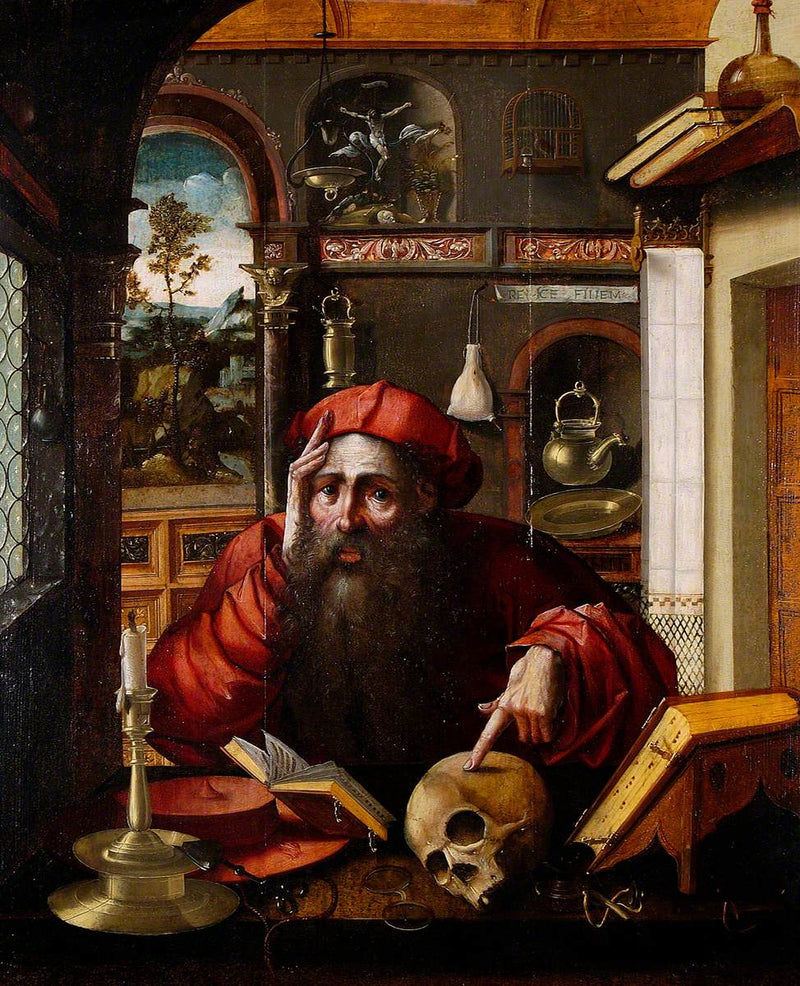 San Jerónimo con una calavera (después de Albrecht Dürer) - Marinus van Reymerswale