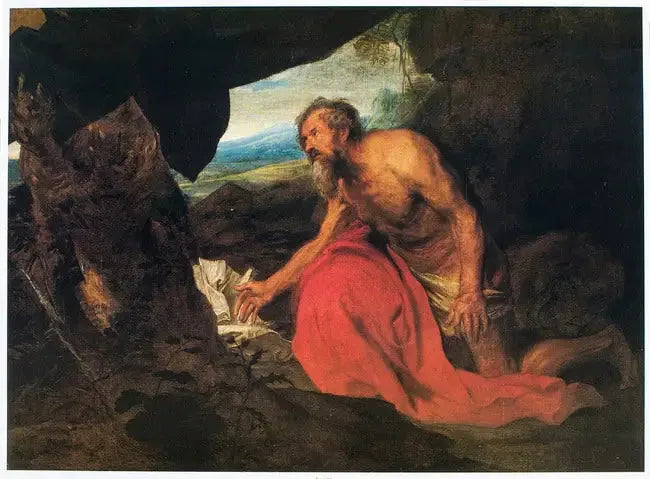 San Jerónimo en ermitaño en un paisaje, leyendo - Antoine van Dyck