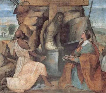 San Jerónimo y Santa Dorotea adoran a Cristo en la tumba - Alessandro Bonvicino