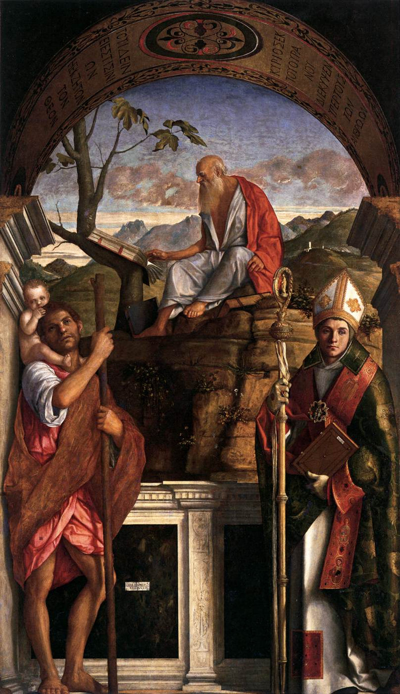 San Jerónimo leyendo con san Cristóbal y san Luis de Toulouse - Giovanni Bellini