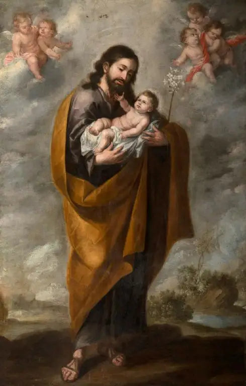 San José con el Niño Salvador (Ángeles en las nubes) - Bartolomé Esteban Murillo