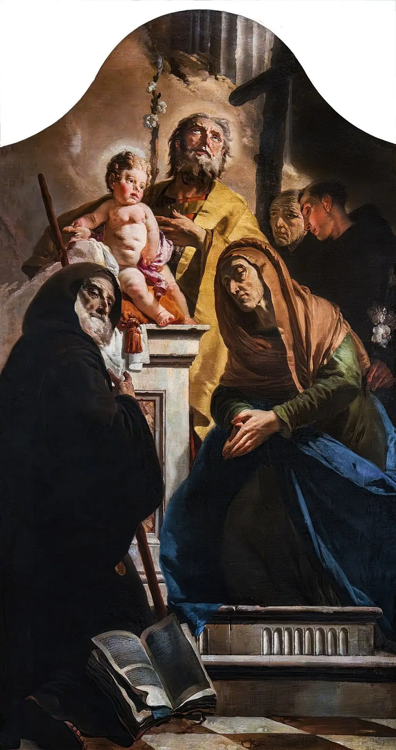San José con el Niño Jesús y los santos Francisco de Paula, Ana, Antonio y Pedro de Alcántara - Giovanni Battista Tiepolo