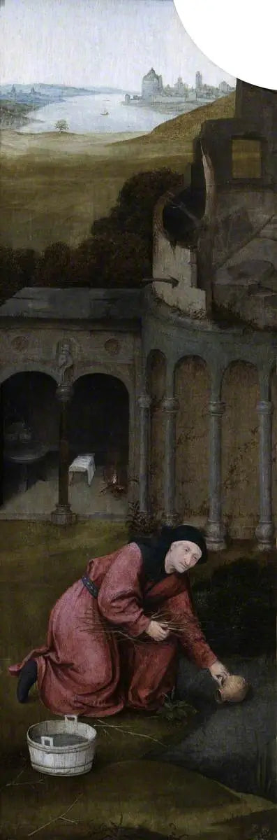 San José recogiendo leña (tríptico, interior del ala izquierda) - Hieronymus Bosch