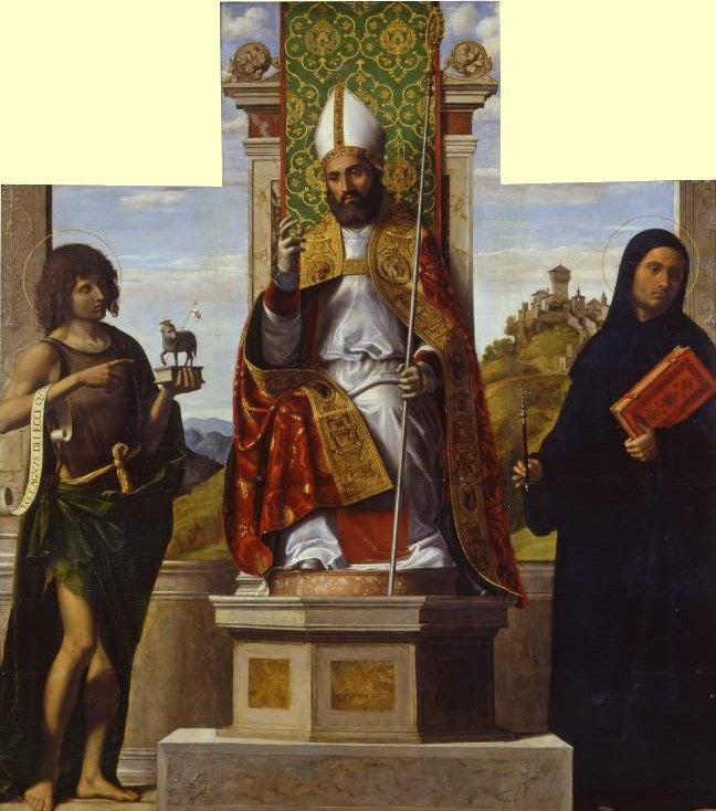 San Lanfranco sentado entre san Juan Bautista y san Liberto - Cima da Conegliano
