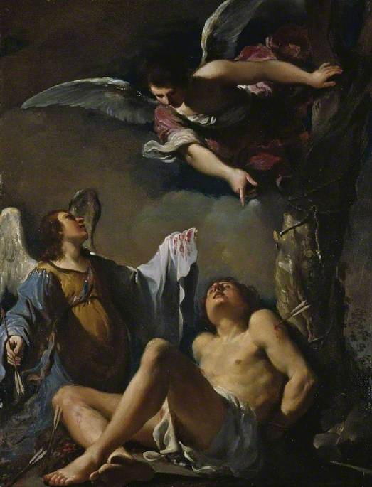 San Sebastián auxiliado por dos ángeles - Guercino