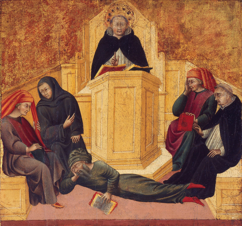 Santo Tomás de Aquino confundiendo a Averroes - Giovanni di Paolo