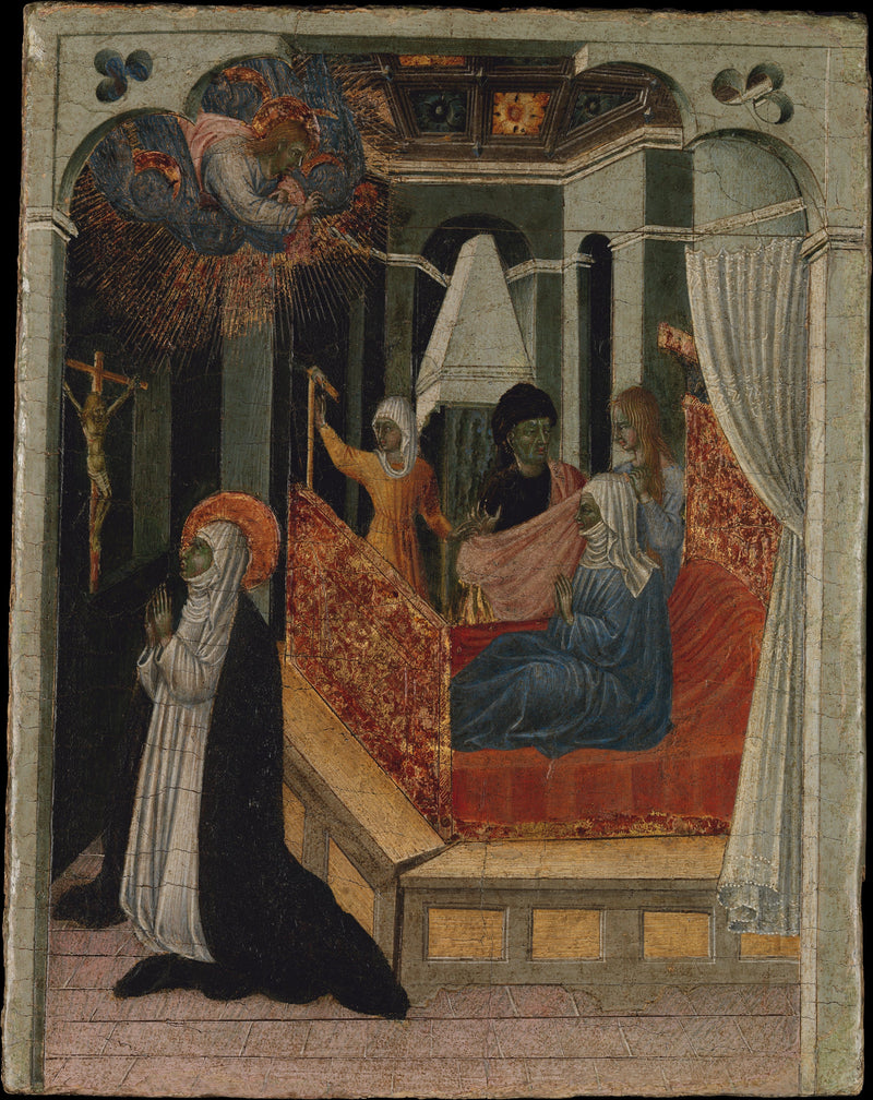 Santa Catalina de Siena suplicando a Cristo que resucite a su madre - Giovanni di Paolo