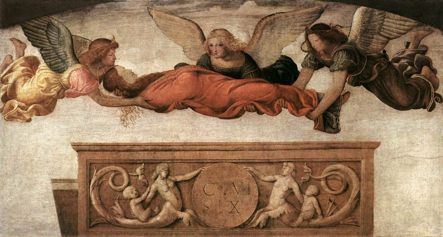 Santa Catalina llevada a la tierra por ángeles - Bernardino Luini