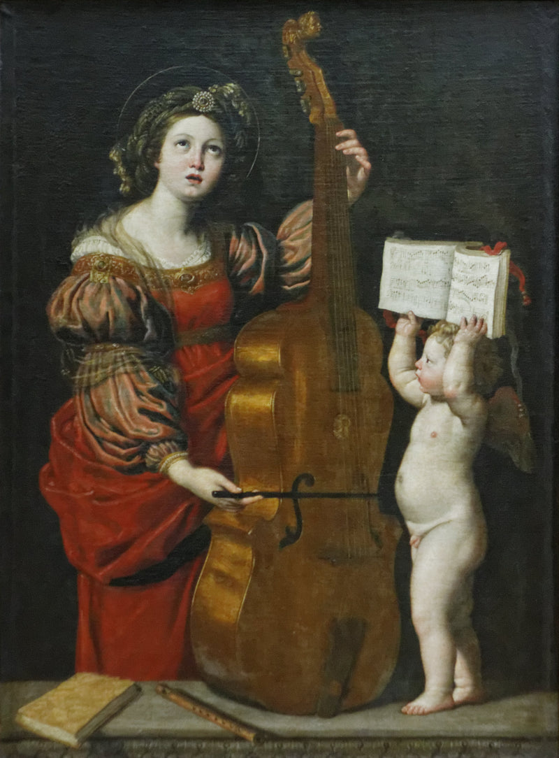 Santa Cecilia con un ángel que sostiene una partitura musical - Domenichino