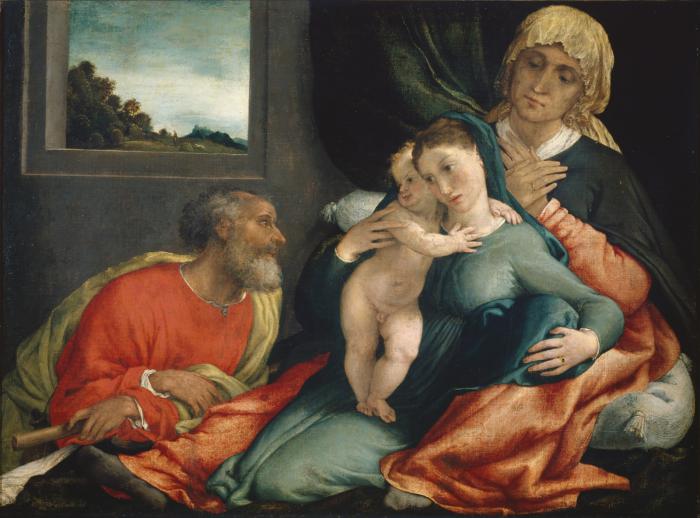 Santa Familia con los santos Ana y Joaquín - Lorenzo Lotto